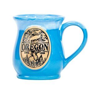 Hand Thrown Drip Glaze Oregon Great Outdoors Belly Mug Teal Blue 14 Oz